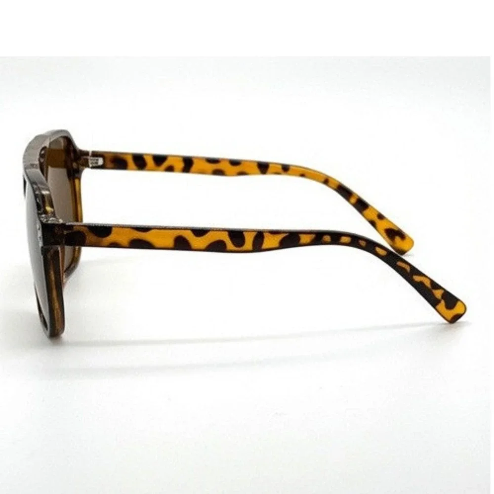 Mens Tortoiseshell Classic Sunglasses Brown Lens Square Double Bridge Retro 70s‎